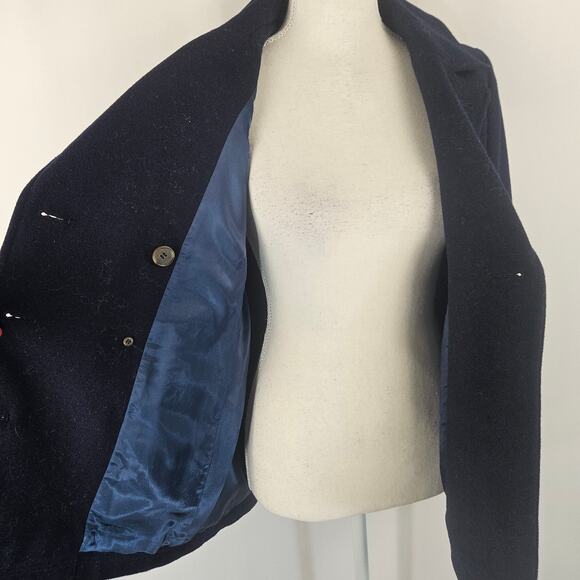J. Crew Navy Wool Blend Double Breasted Collared Peacoat Gold Shield Buttons 0 - Picture 4 of 13